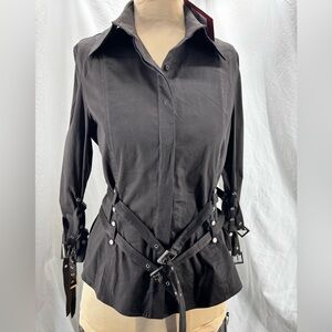 NWT Pedro del Hierro Belted Buckle Button Down – Gothic Chic Structured Shirt